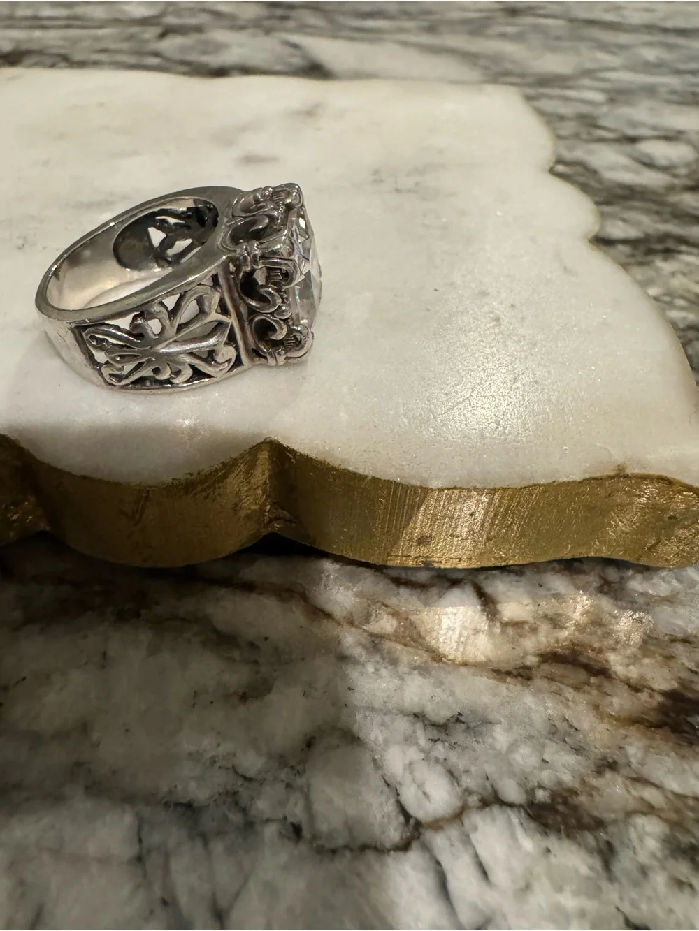 Vintage 925 Silver Ring with Square Clear Cubic Zirconia Prong Set fine Jewelry